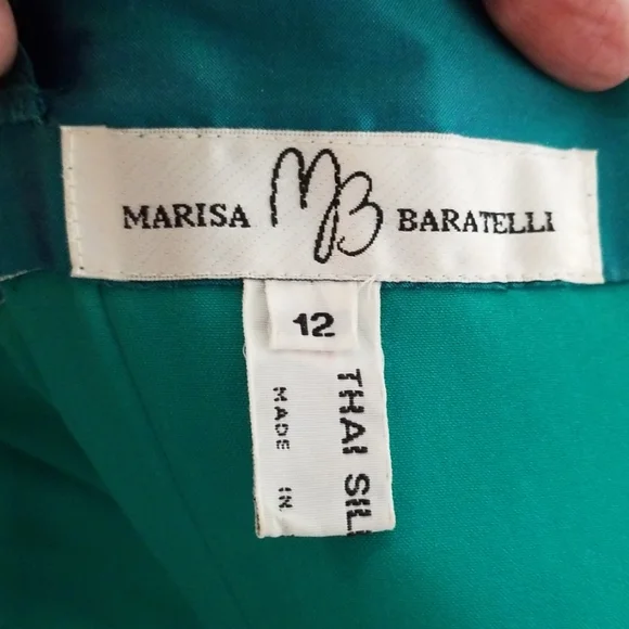 MARISA BARATELLI SHARKSKIN GREENISH BLUE GOWN